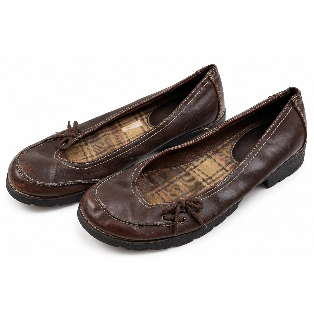 Lower East Side Vintage Y2K Brown Leather Plaid Bow Ballet Flats Women's Size 10